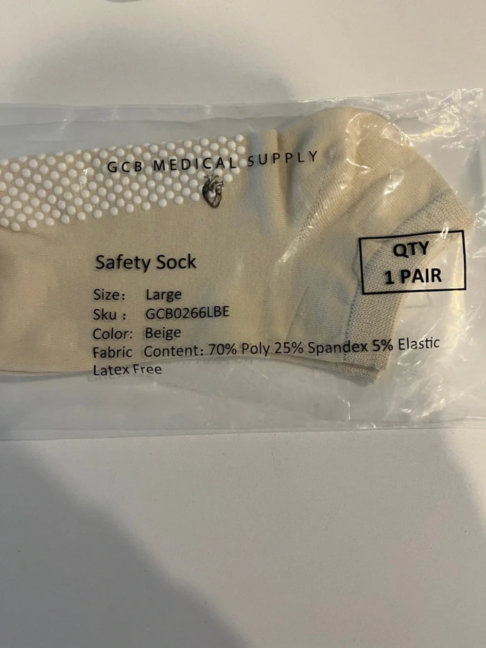 4 Non-Slip Low-Cut Socks - Gray  & Beige - Latex Free size L